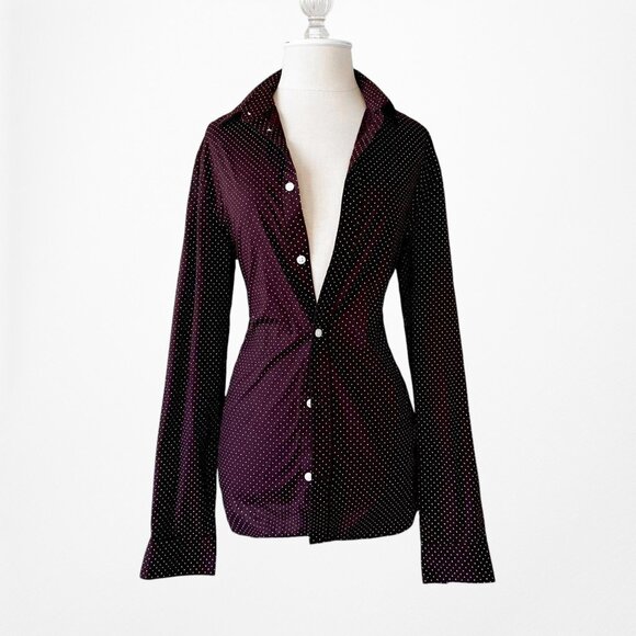 H&M Burgundy Red Button Down Polka Dot Print Shirt Top Size S - Picture 3 of 6
